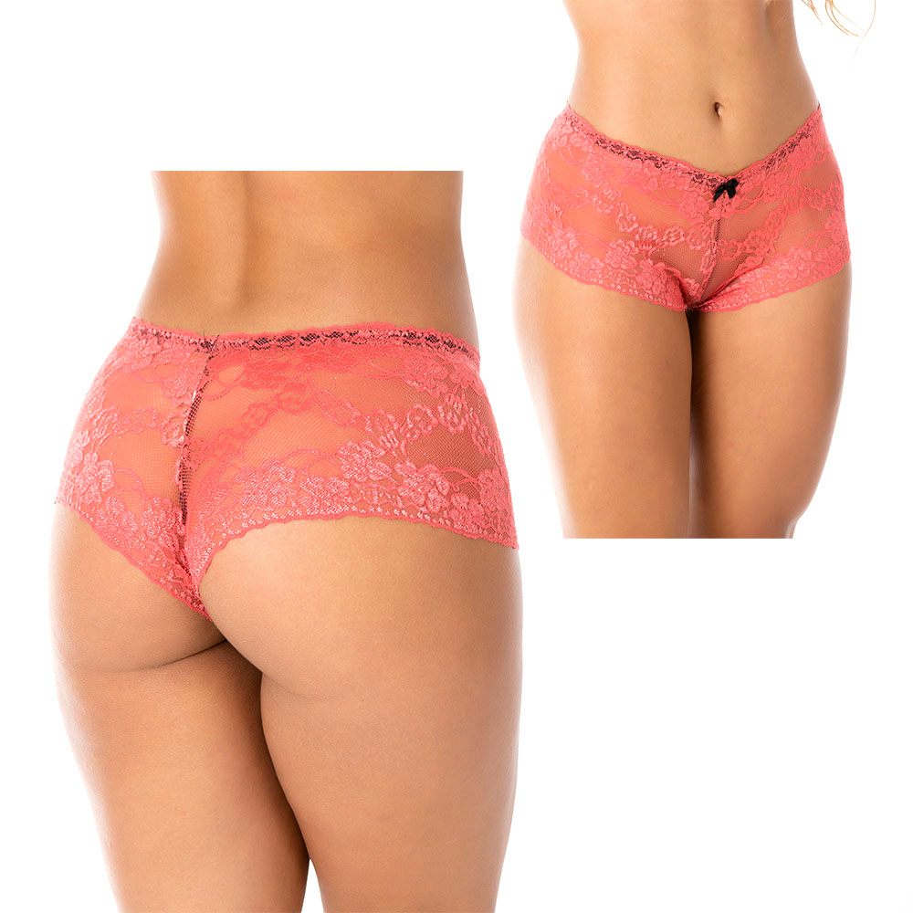 Conjunto de imagens da Calcinha Cale�on Sexy em Renda Afrodite Salm�o, mostrando vistas frontal e traseira.