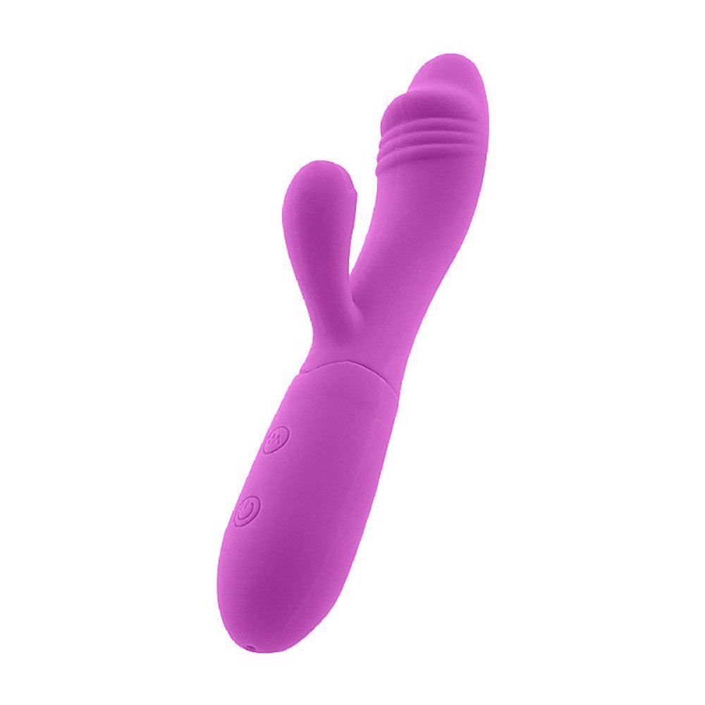 Vibrador Duplo em Silicone Recarreg�vel Ila Roxo em vista lateral, com os estimuladores vis�veis