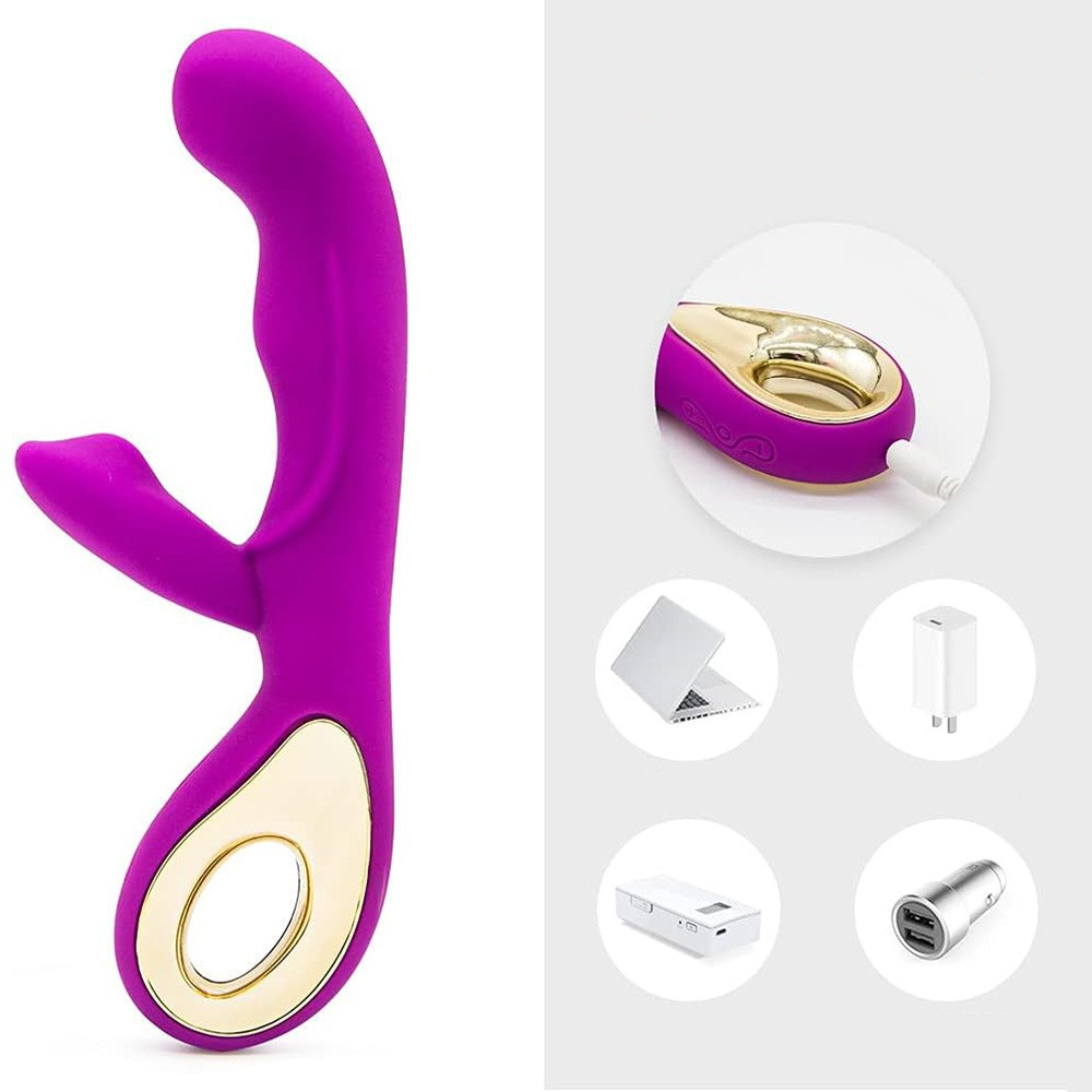 Vibrador Duplo Recarreg�vel em Silicone Estimulador Ponto G e Clit�ris 10 Vibra��es Angel II Roxo | Foto 05