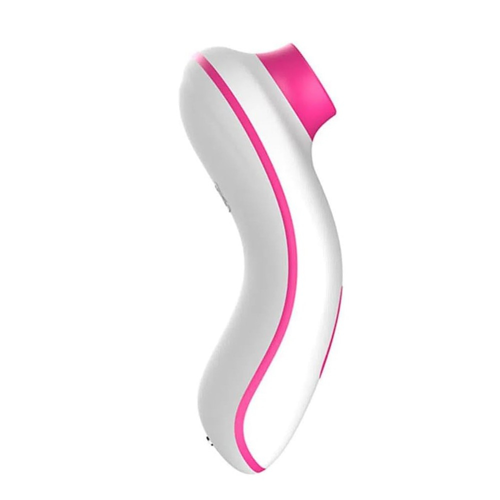 Vibrador para Clit�ris Addie Pink em silicone e ABS, vista lateral em branco com detalhes em pink.