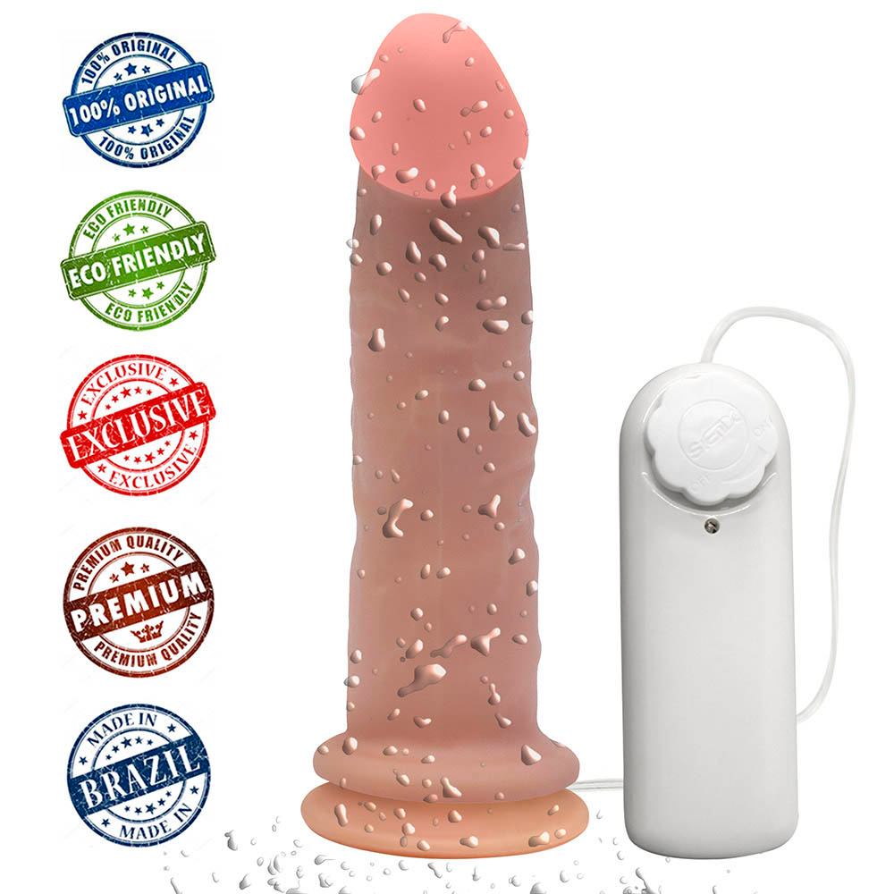 P�nis de Borracha Lunes com Vibrador e Ventosa 14 x 4cm Bege | Textura macia e detalhes do p�nis de borracha Lunes bege