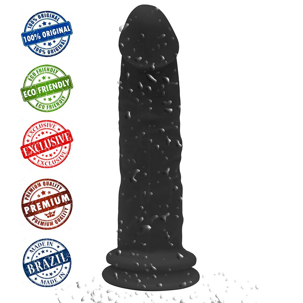 P�nis de Borracha Lunes com Ventosa 14 x 4cm Preto - imagem do produto destacando a ventosa na base para fixa��o segura e est�vel