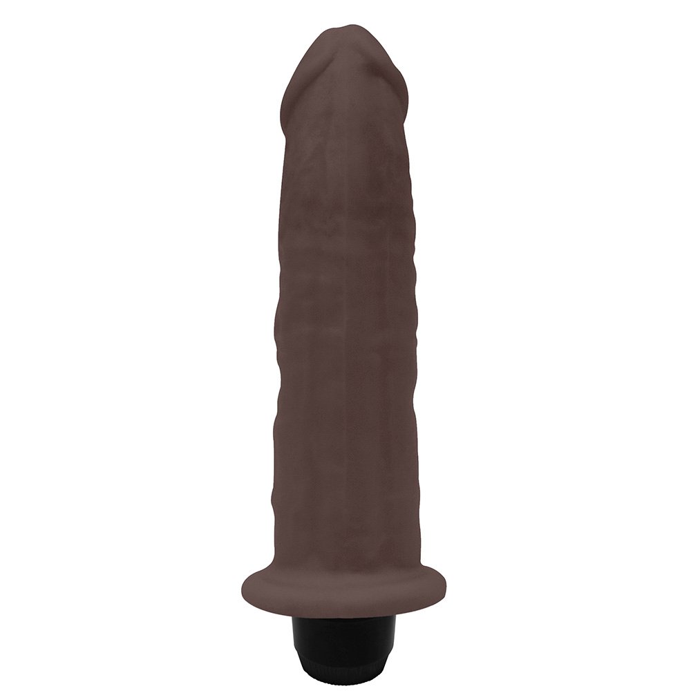 P�nis de Borracha Lunes com Vibrador 14 x 4cm Marrom em detalhe close up da cabe�a exibindo textura realista e veias em relevo