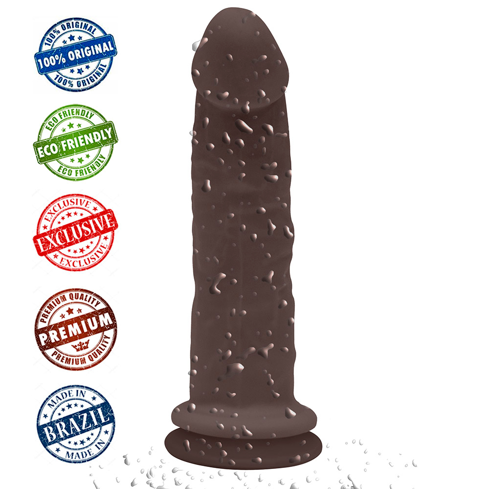 P�nis de Borracha Lunes com Ventosa 14 x 4cm Marrom | Foto 04 com gotas d'�gua