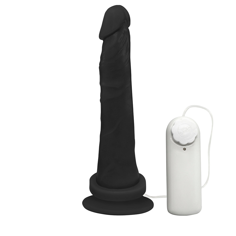P�nis de Borracha Jueves com Vibrador e Ventosa em vista do controlador de vibra��o e seu cabo