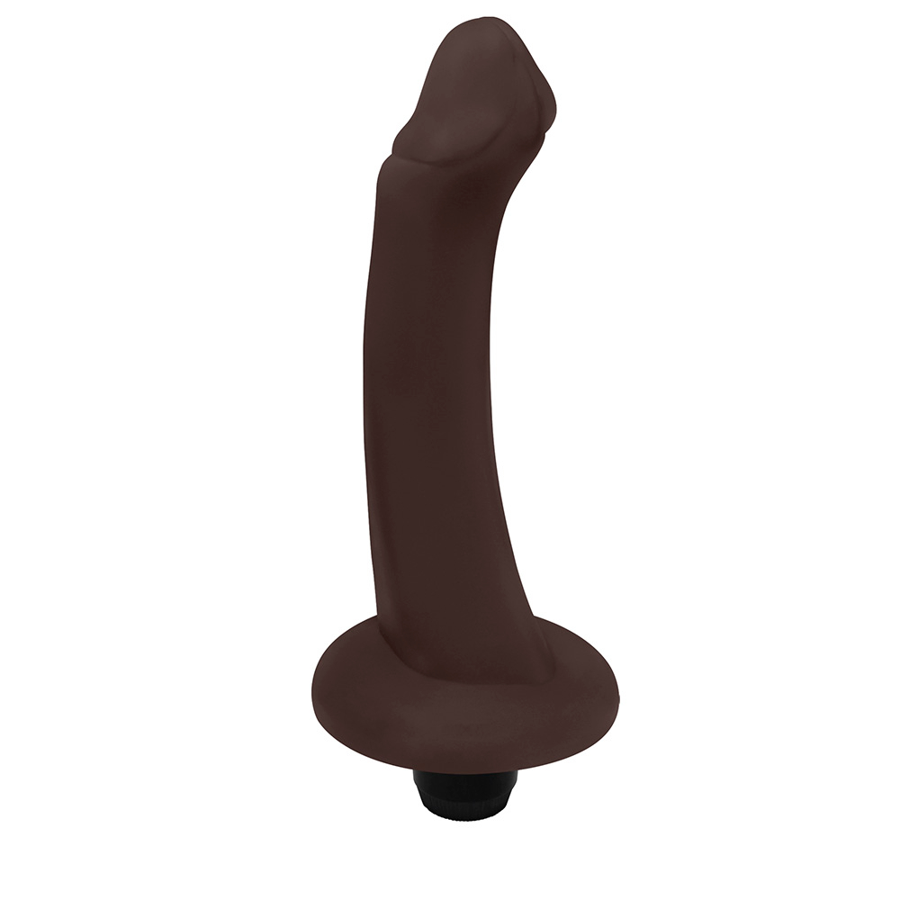 P�nis de Borracha Vacaciones com Vibrador 18 x 5cm Marrom em outro �ngulo, exibindo a curvatura e a base