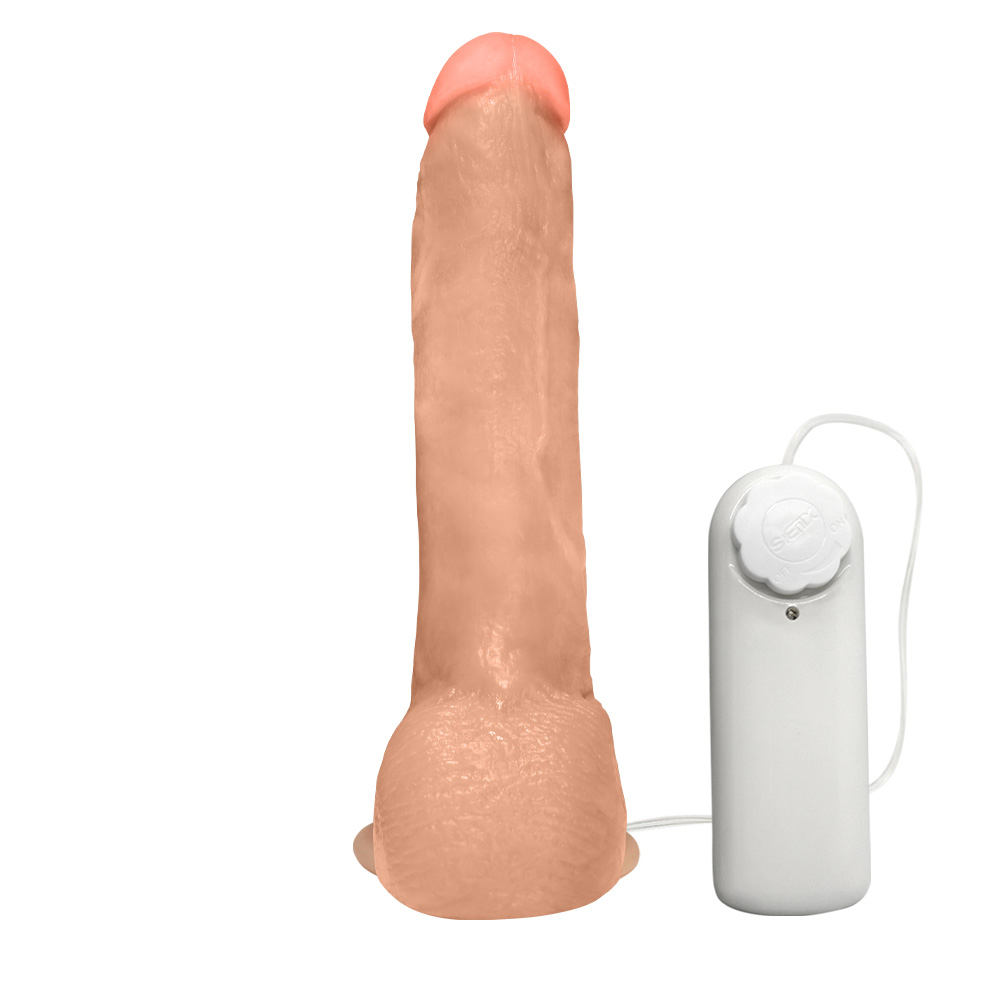 P�nis Real�stico Feito em PVC Flex�vel com Escroto, Ventosa e Vibro Ron Jeremy 21 x 4,5cm Bege no detalhe da ponta