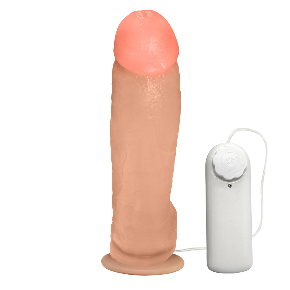 P�nis Real�stico Feito em PVC Flex�vel com Escroto, Ventosa e Vibro Ron Jeremy 21 x 4,5cm Bege em close-up da textura e material