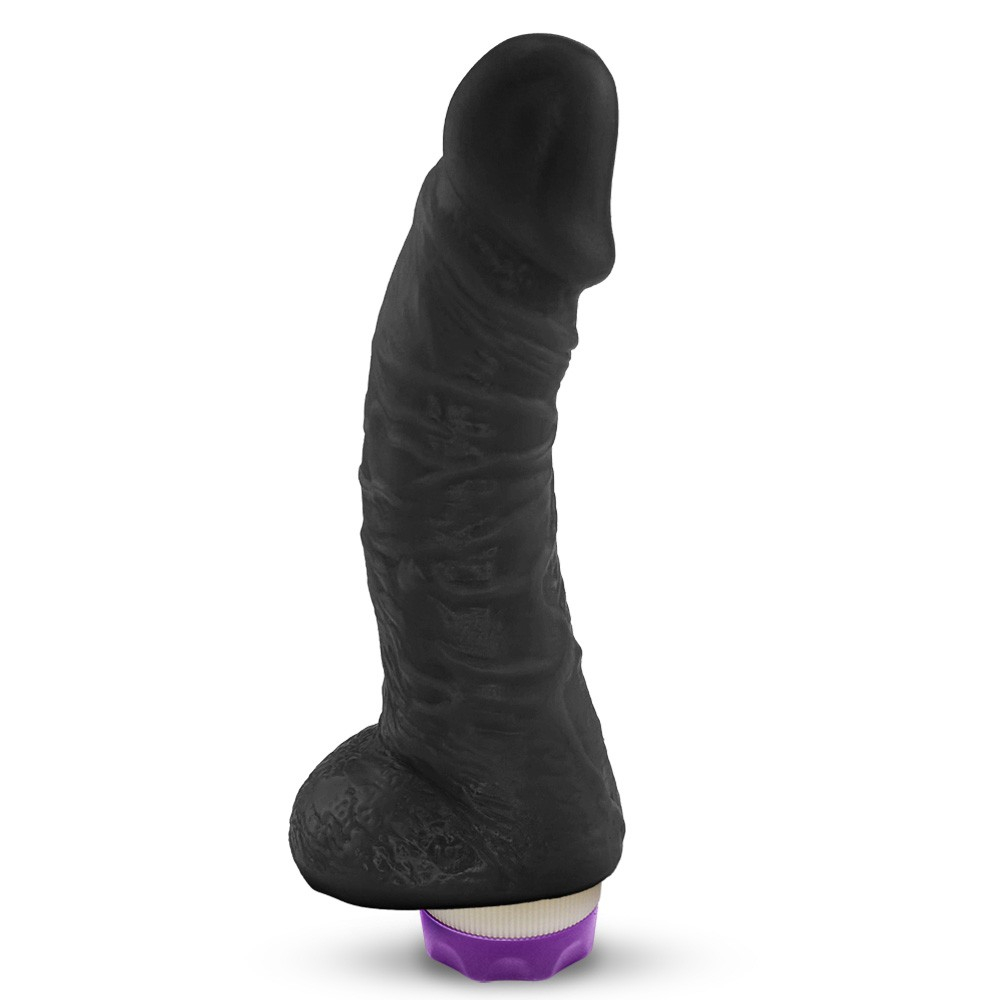 P�nis de Borracha Hades com Escroto e Vibrador 16 x 4cm Preto | Vista lateral do produto