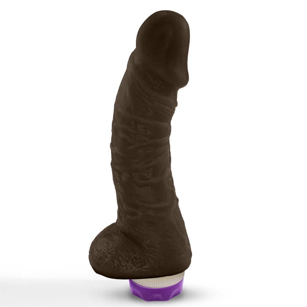 P�nis de Borracha Hades com Escroto e Vibrador 16 x 4cm Marrom, vista lateral com curvatura