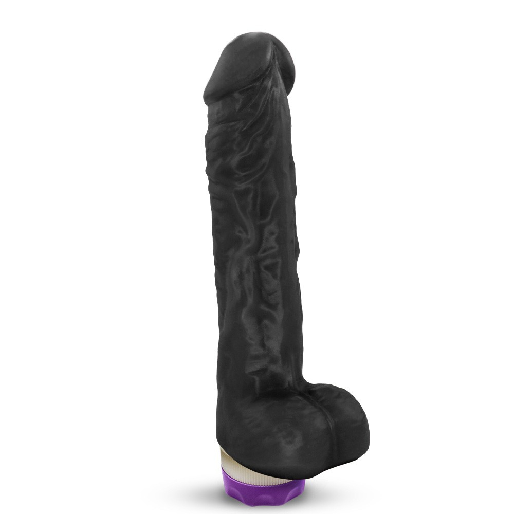 P�nis de Borracha Eros com Escroto e Vibrador em perspectiva lateral, com 20cm de comprimento