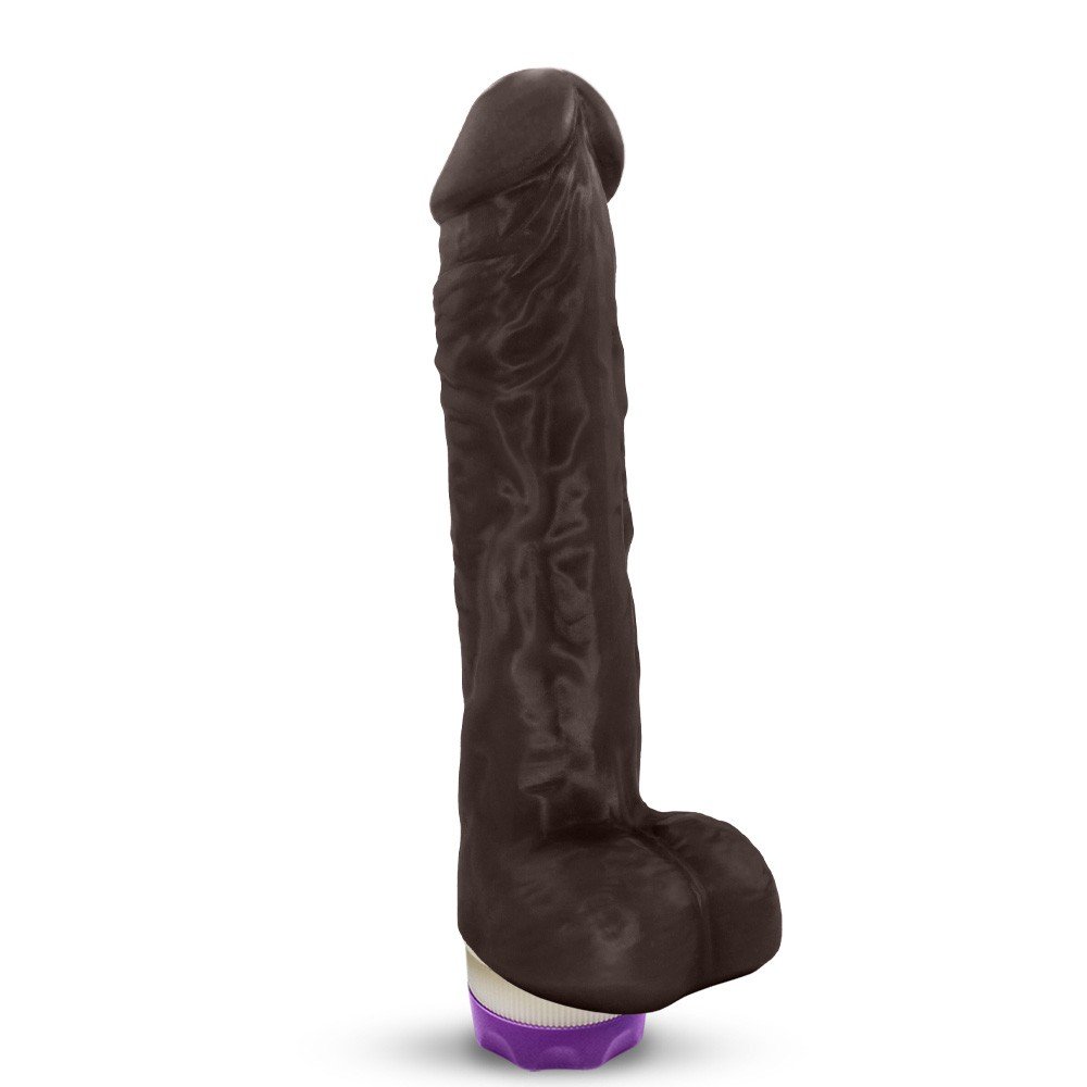 P�nis de Borracha Eros com Escroto e Vibrador 20 x 4,5cm Marrom | Vista lateral destacando formato e material