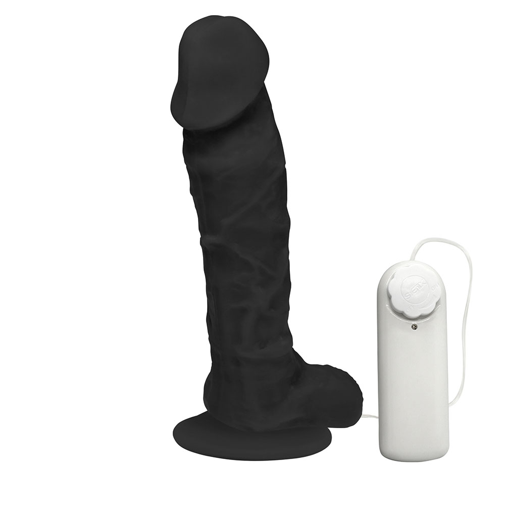 P�nis de Borracha Apolo vista lateral com escroto e vibrador