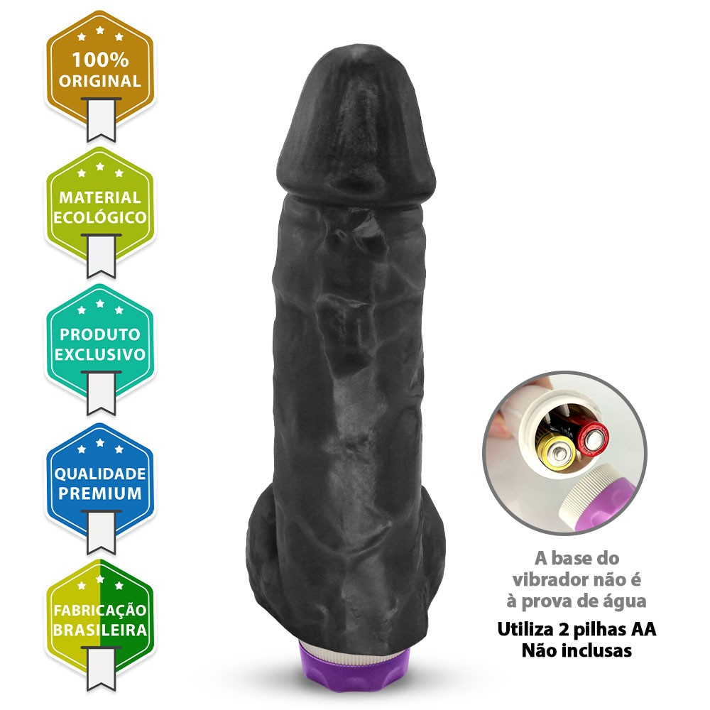 P�nis de Borracha Crono com Escroto e Vibrador 20 x 5cm Preto | Foto 03