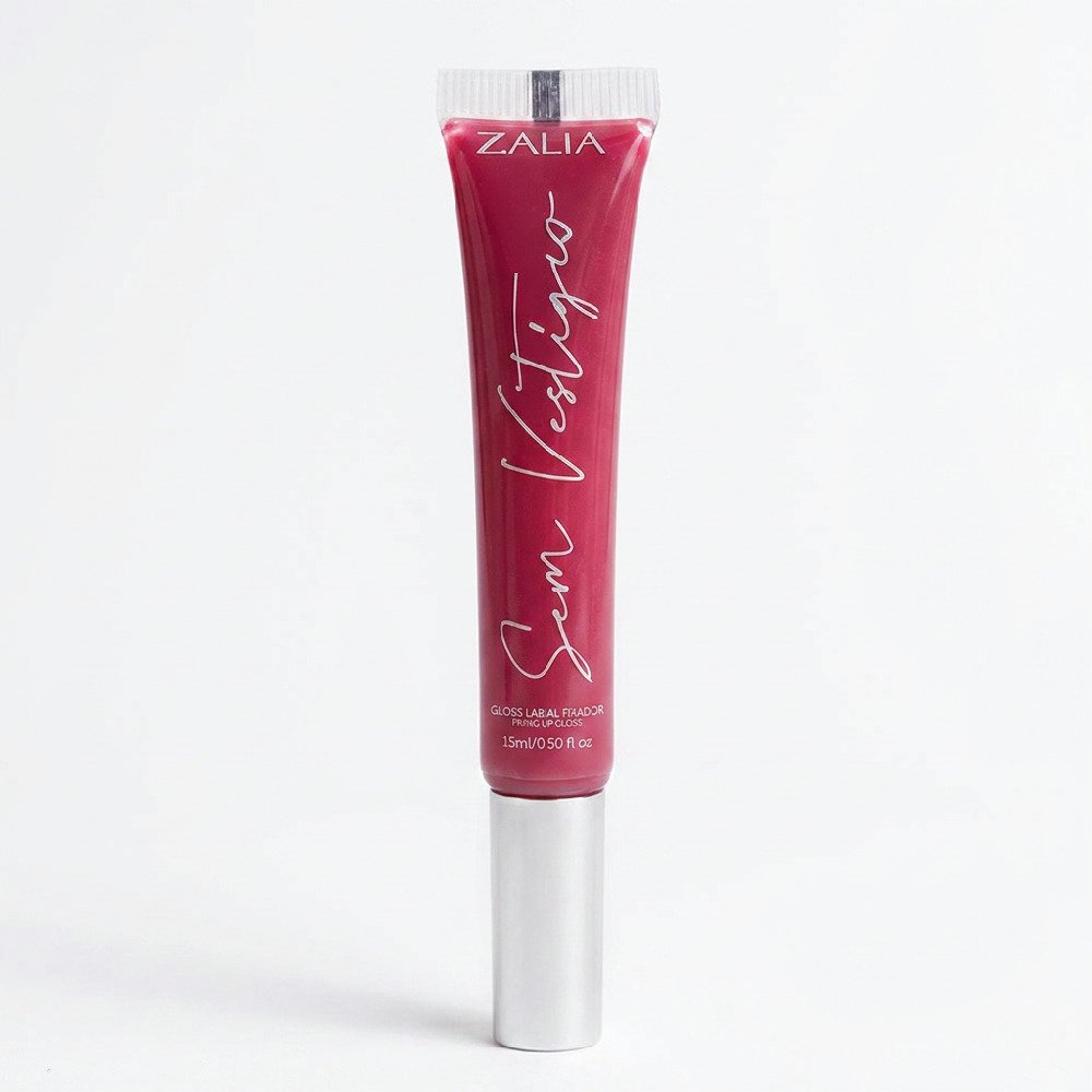Embalagem do Gloss Labial Zalia Sem Vest�gio Rosa em fundo branco