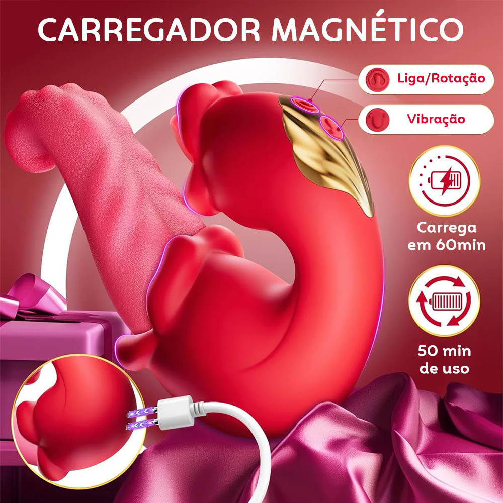 Vibrador Duplo Recarreg�vel em Silicone com 10 Vibra��es e 10 Rota��es Vermelho | Foto 05