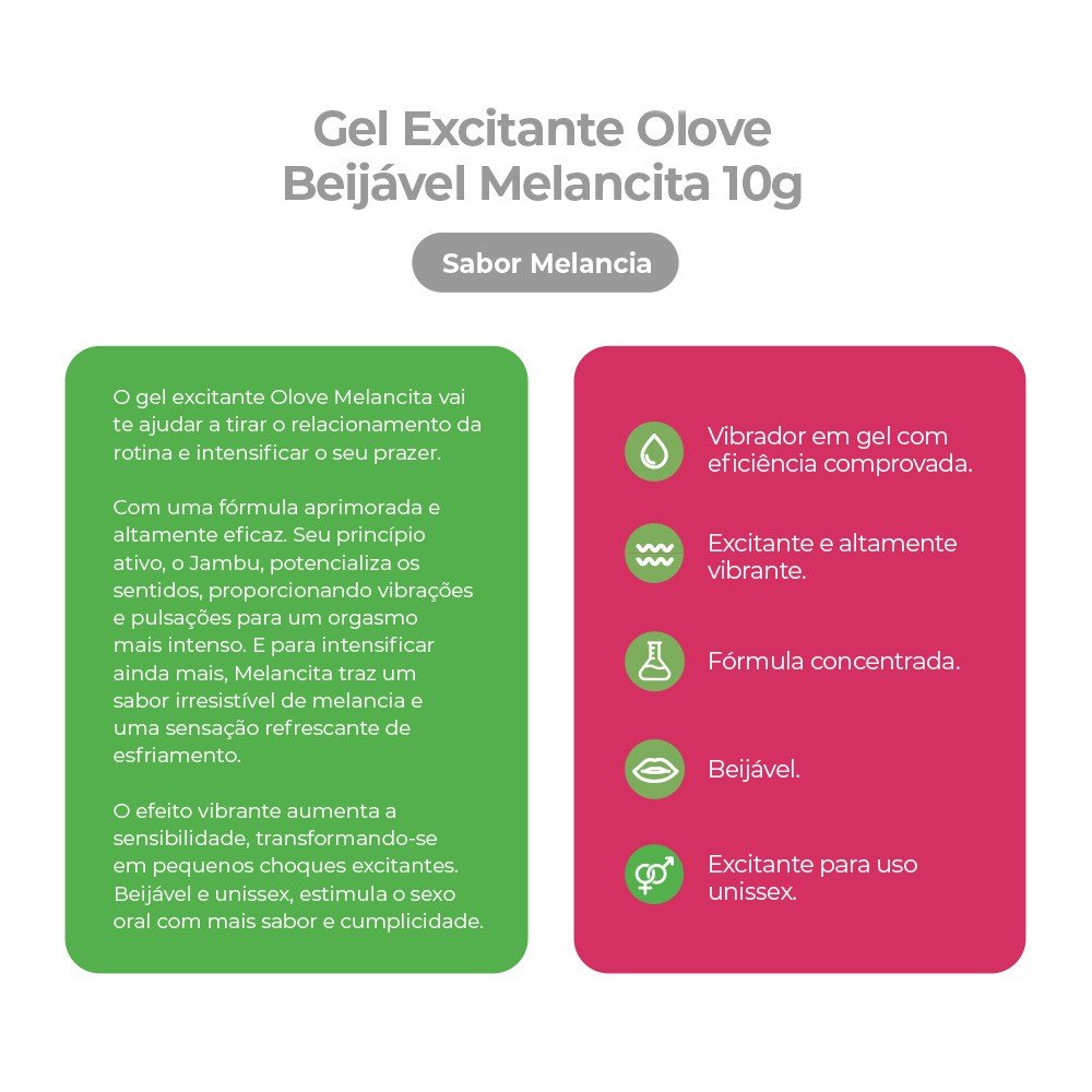 Gel Vibrador L�quido Beij�vel Amoracita Sabor Melancia em detalhes, mostrando as informa��es do produto e seus benef�cios