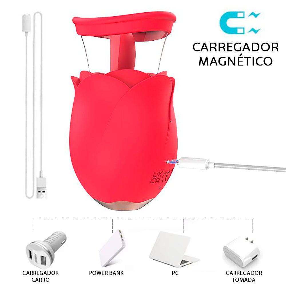 Vibrador para Clit�ris Recarreg�vel com 4 Suc��es, 9 Vibra��es e 9 Esimula��es Flower 4 Vermelho | Foto 05