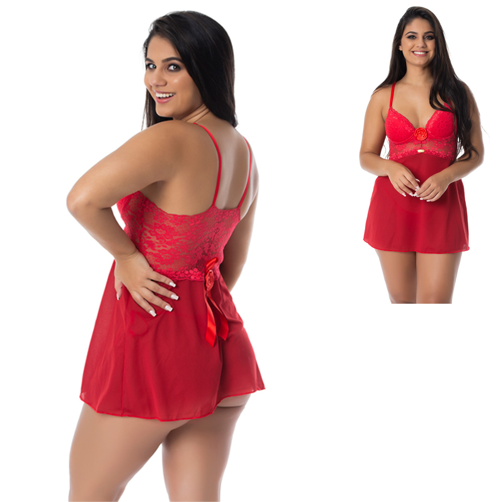 Camisola Veneza com Calcinha de Amarrar Vermelha, vista traseira que mostra o la�o e a delicadeza da renda
