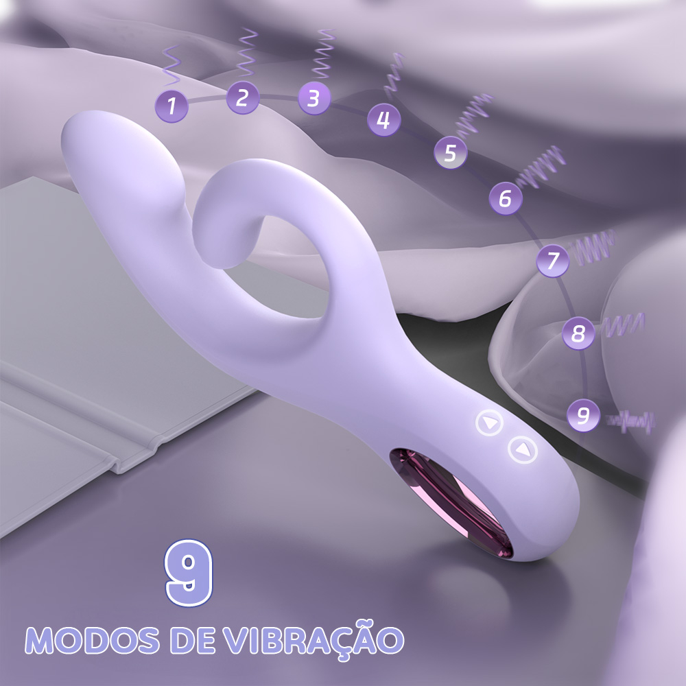 Vibrador Duplo Recarreg�vel Good Luck Lil�s em vista lateral, exibindo os 9 modos de vibra��o