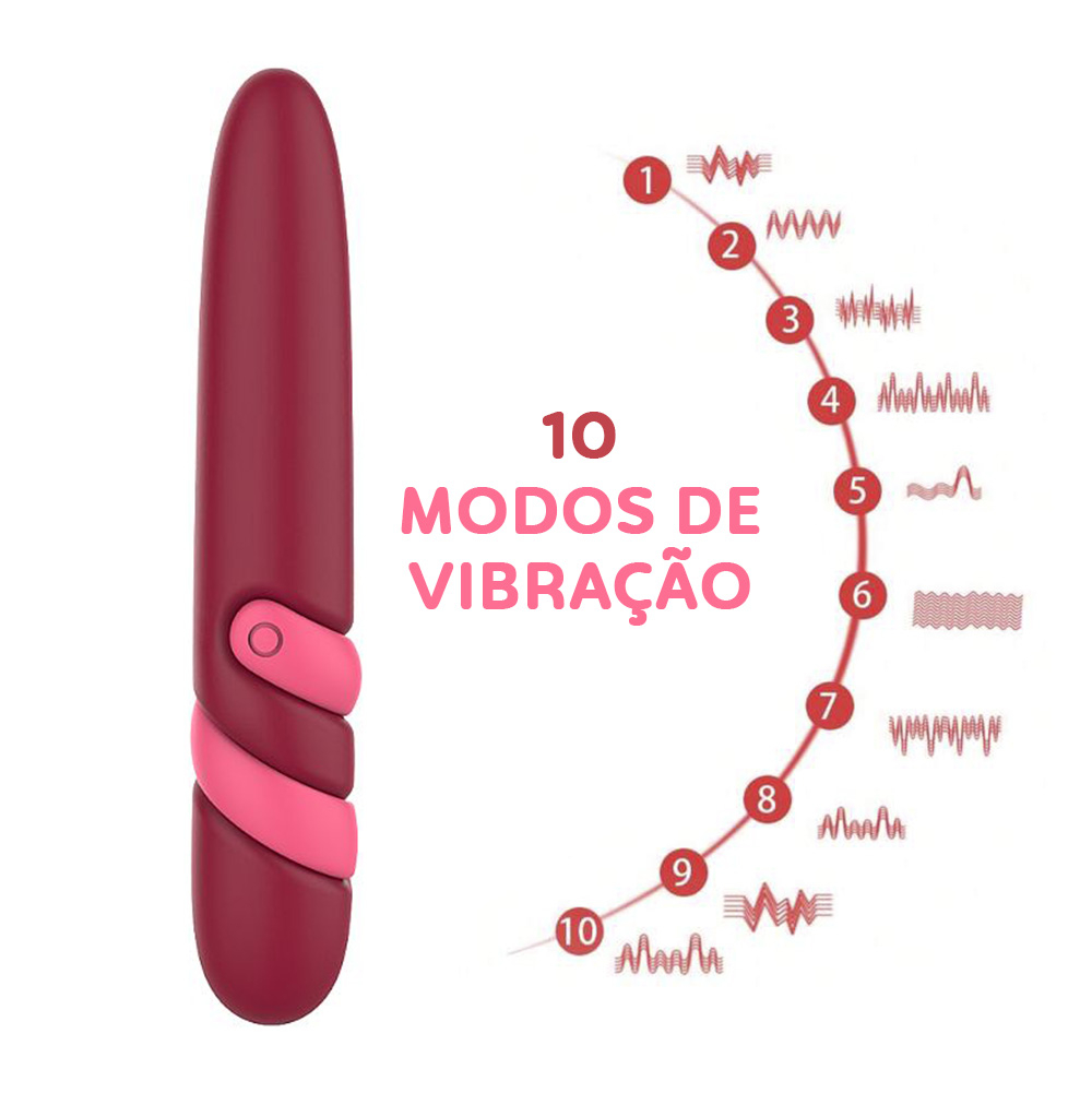 Vibrador Personal Recarreg�vel em Silicone com 10 Vibra��es Slim Vinho - Esquema das 10 vibra��es com graficos de onda