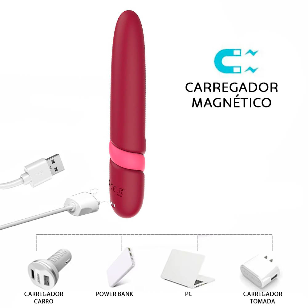 Vibrador Personal Recarreg�vel em Silicone com 10 Vibra��es Slim Vinho | Foto 05