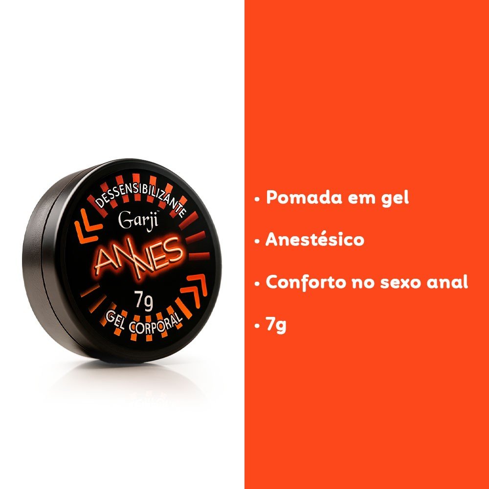 Gel para Sexo Anal Annes 7g | Imagem detalhada do gel dessensibilizante Annes 7g, exibindo sua embalagem e lista de benef�cios