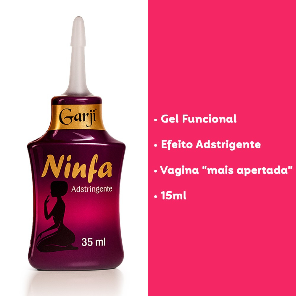 Gel Adstringente Ninfa 35g, frasco roxo com detalhes dourados e informa��es de Gel Funcional e Efeito Adstringente
