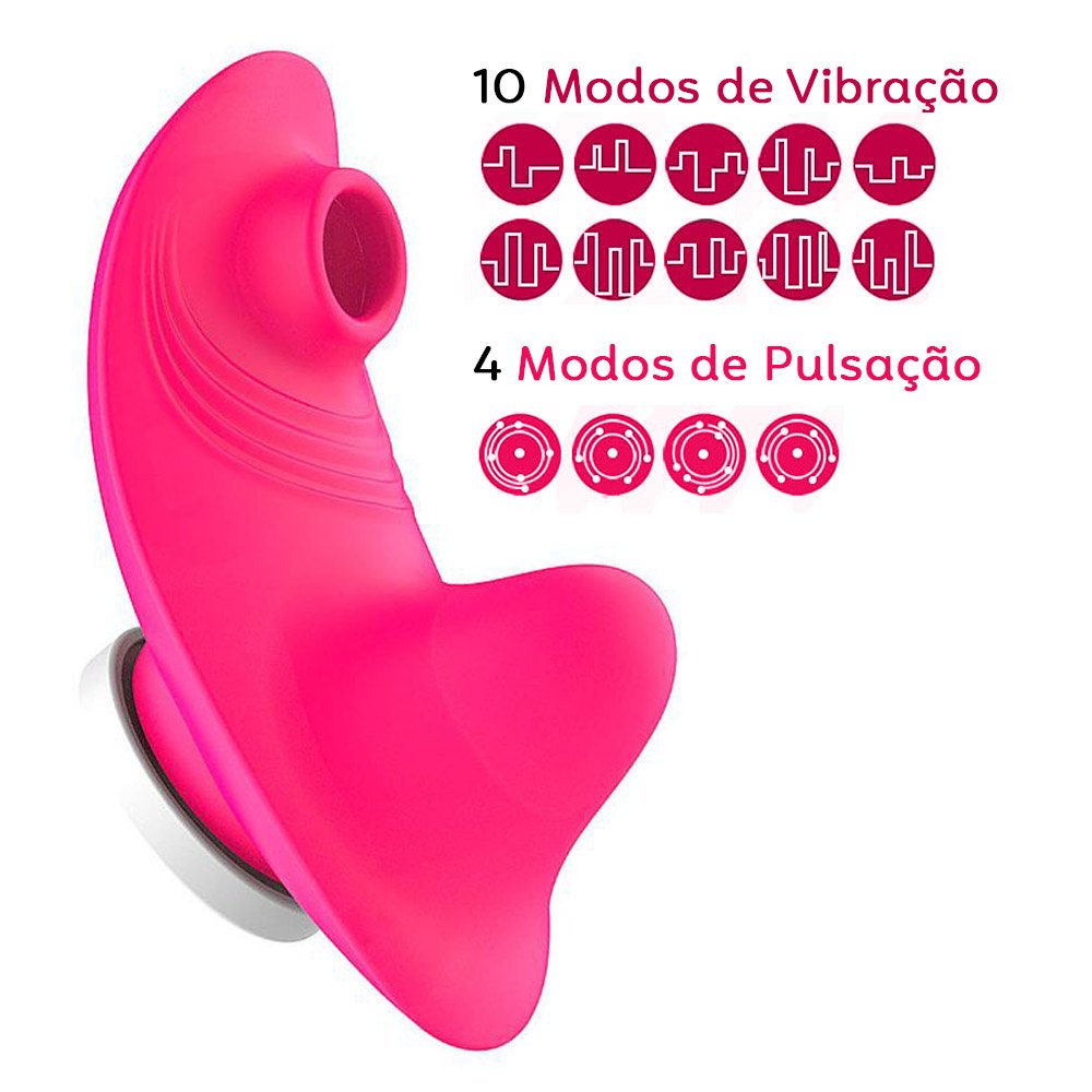 Pulsador de Clit�ris e Vibrador Recarreg�vel Sophia Pink | Vista com indica��o de 10 modos de vibra��o e 4 modos de pulsa��o