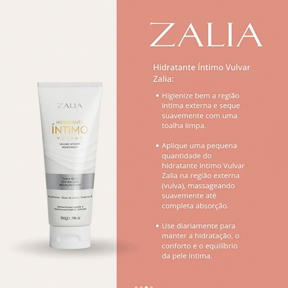 Instru��es de uso do Hidratante �ntimo Vulvar Zalia, destacando higieniza��o e aplica��o suave