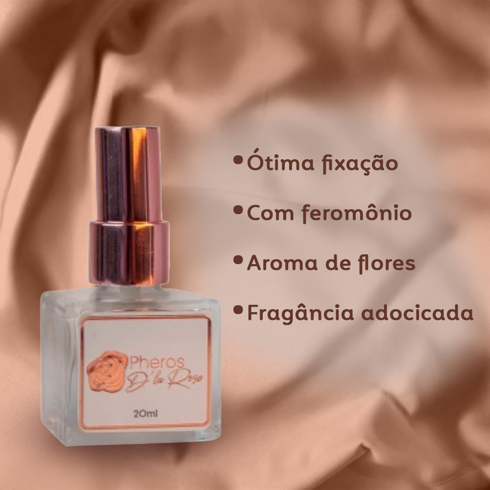 Perfume Afrodis�aco Pheros D'la Rose 20ml com os benef�cios: �tima fixa��o, Com ferom�nio, Aroma de flores, Fragr�ncia adocicada