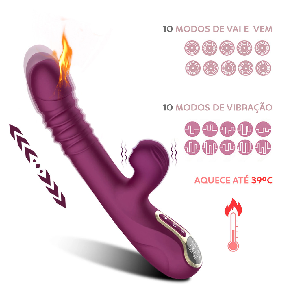 Pulsador de Clit�ris e Vibrador Ponto G Vai-e-Vem Fabulous em Silicone e Recarreg�vel via USB Vinho | Fun��es de aquecimento, vai-e-vem e vibra��o