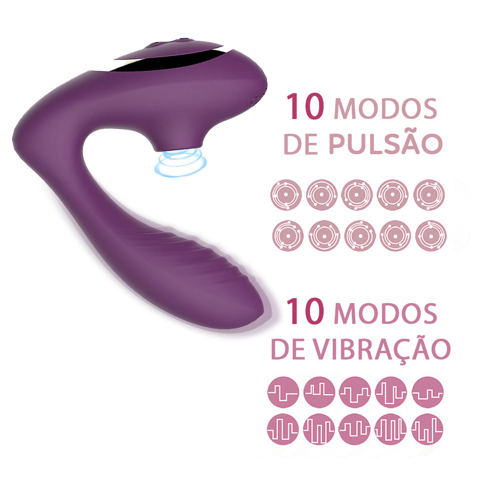 Pulsador de Clit�ris e Vibrador Ponto G Jenny Roxo mostrando 10 modos de pulsa��o e 10 de vibra��o