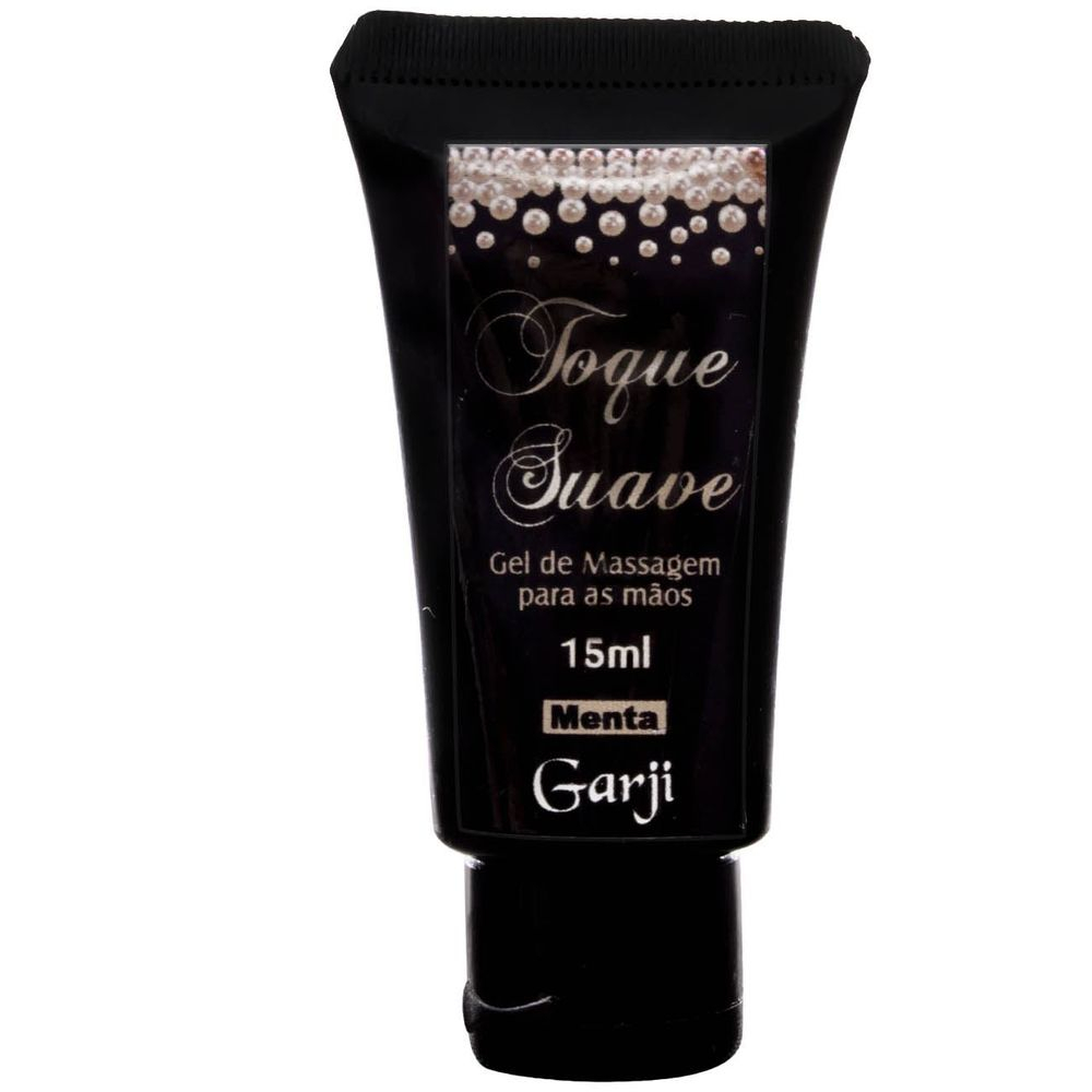 Lo��o para Masturba��o Toque Suave Menta 15ml - Embalagem do produto em formato de bisnaga, cor preta com detalhes em prata, 15ml, Menta e marca Garji