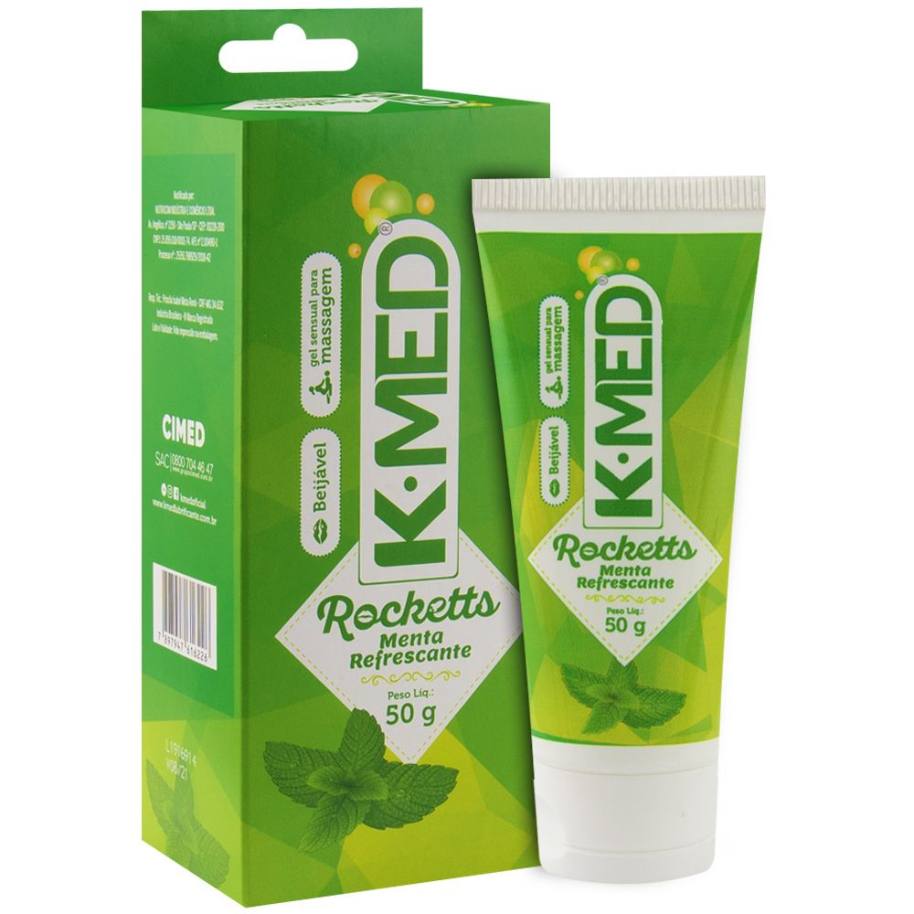Lubrificante Beij�vel Rocketts Menta Refrescante 50g em sua embalagem original com folhas de menta
