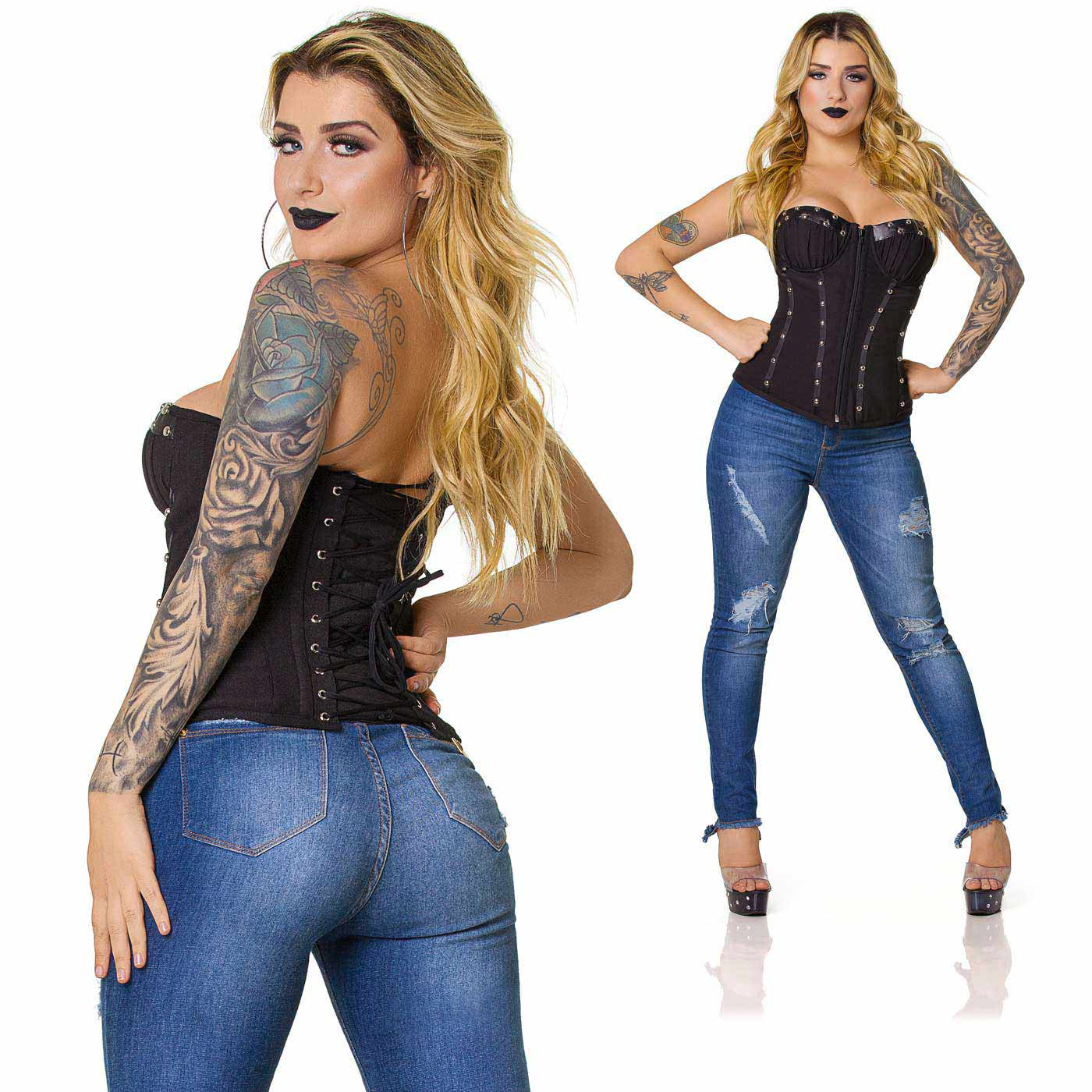 Corpete com Bolinhas de Metal Preto | Foto 04