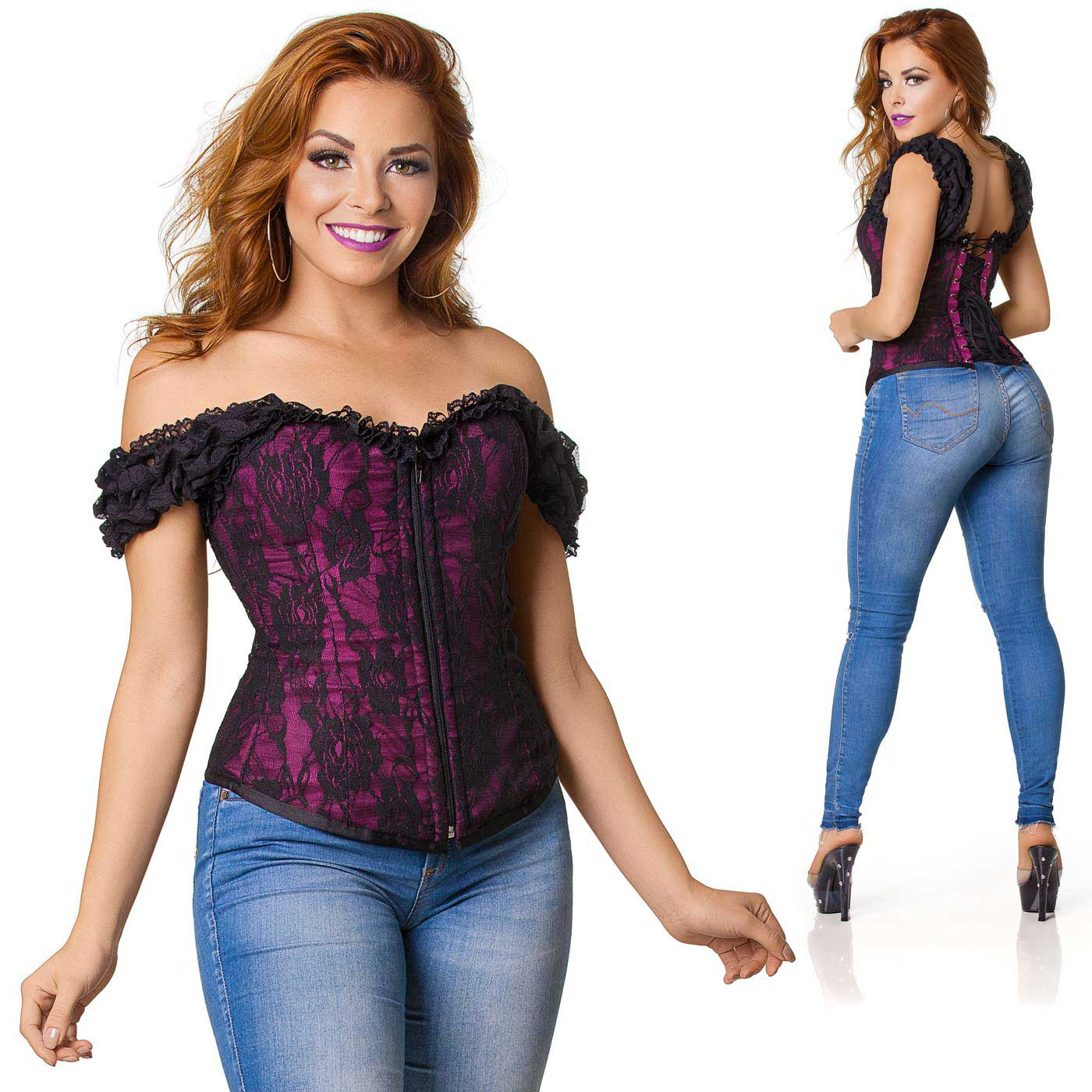 Corpete com Al�a Vinho | Destaque frontal e traseiro da lingerie