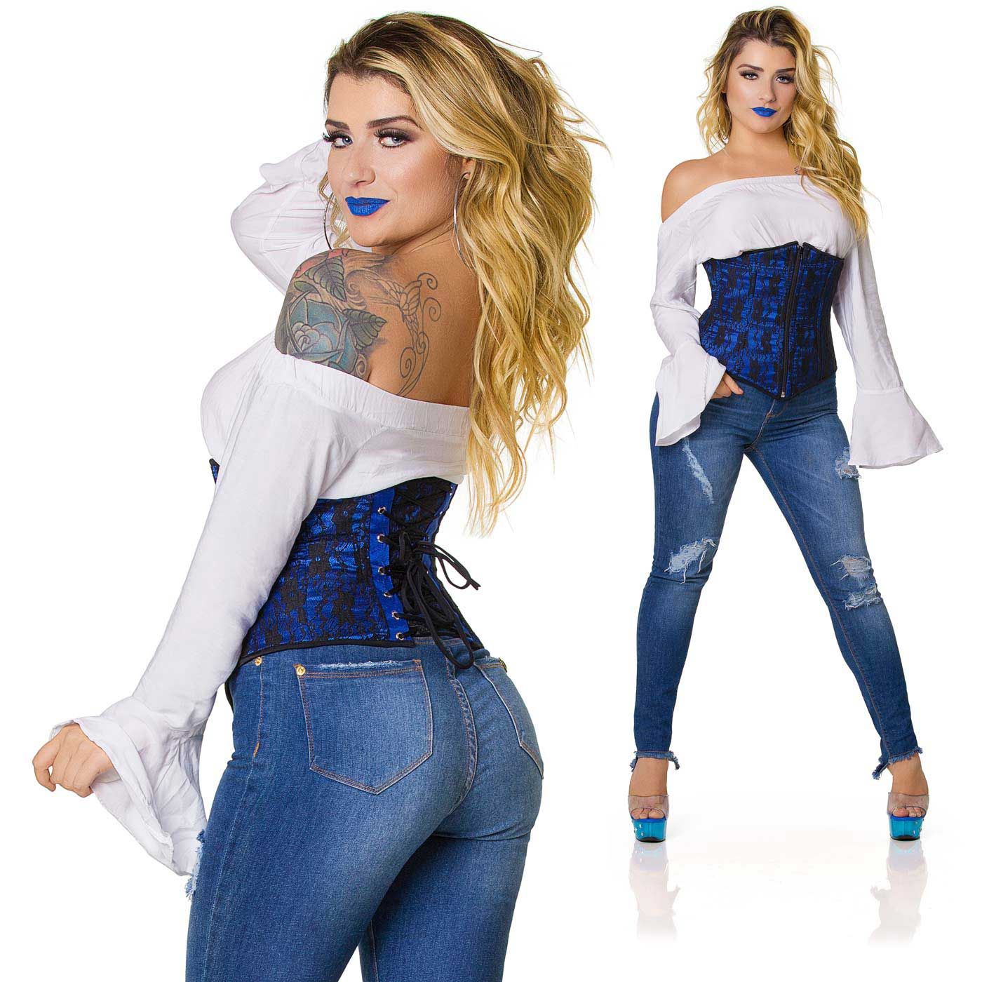 Corselet Simples Renda Preta Azul | Foto 04