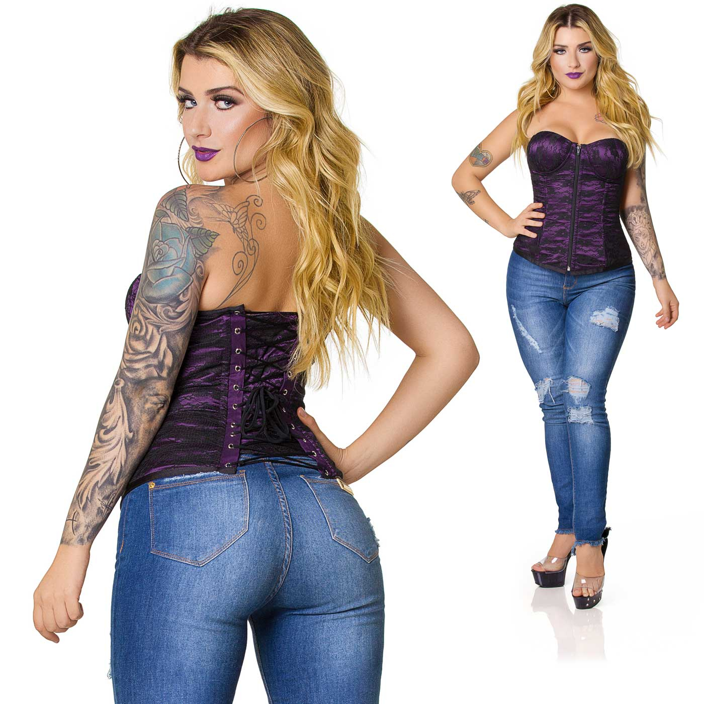Corpete Simples com Renda Roxo | Foto 04