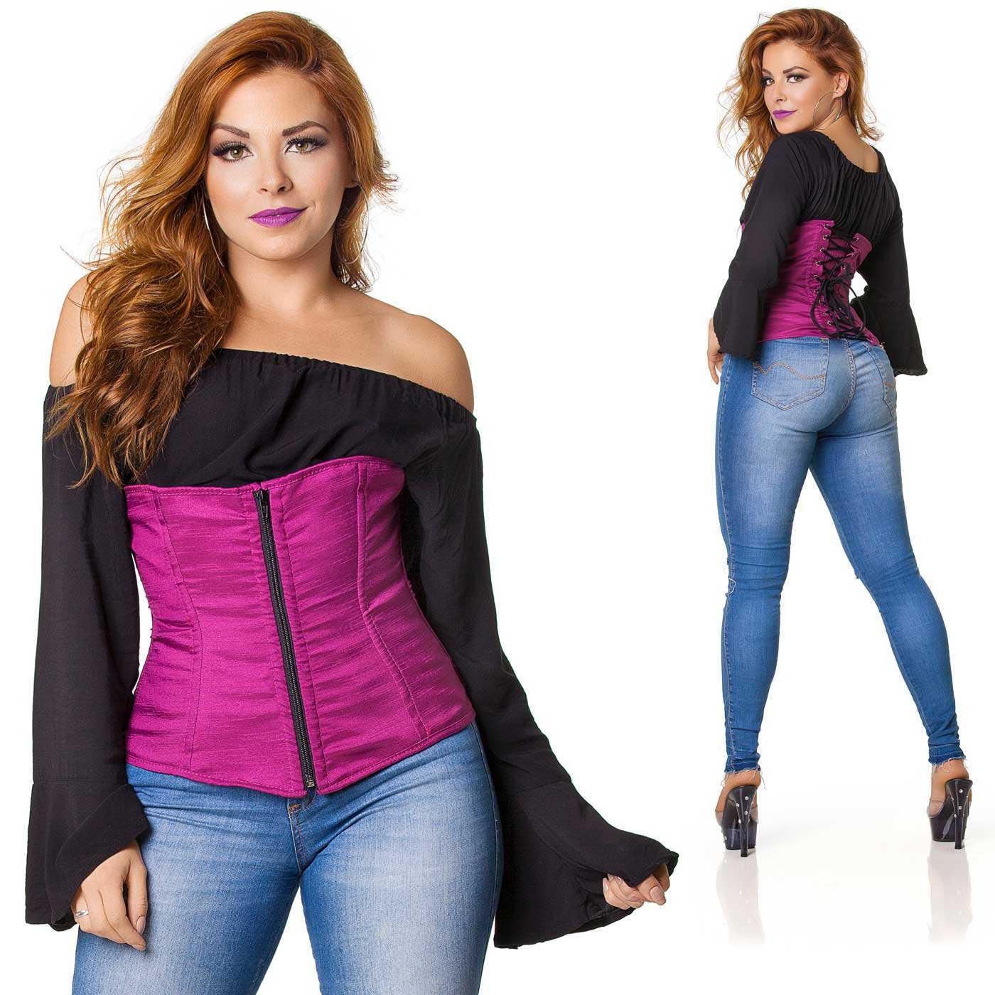 Corselet Simples Vinho | Foto 03 - Combina��o de visuais frontal e traseiro