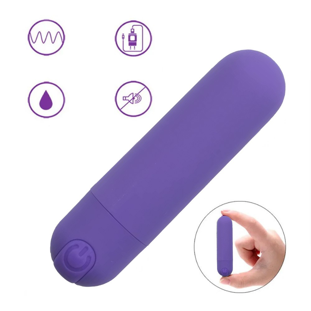 Vibrador Bullet Recarreg�vel em Silicone Roxo com �cones de carregamento, � prova d'�gua e sil�ncio
