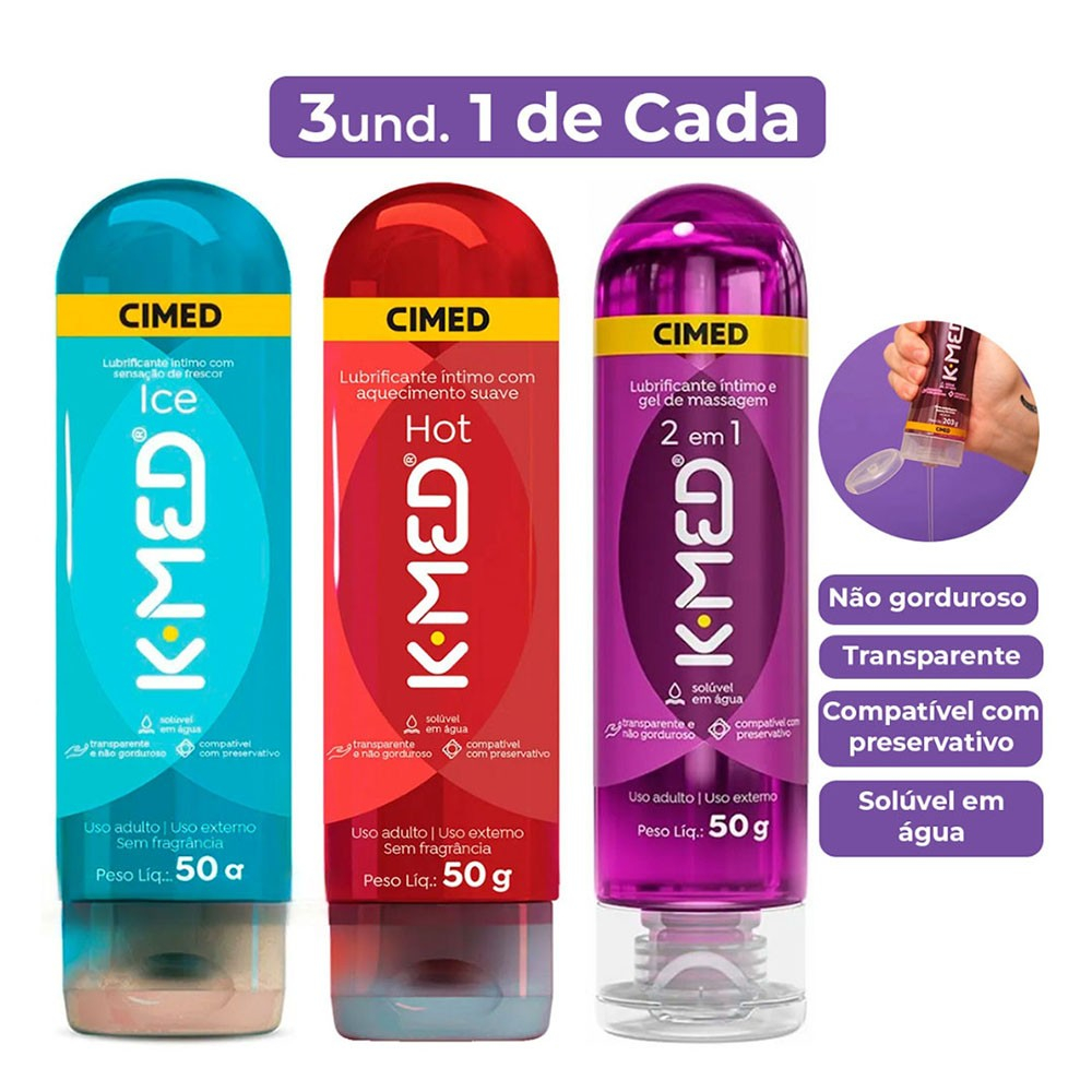 Lubrificantes K-Med Ice, Hot e 2 em 1, com detalhes sobre cada formula��o