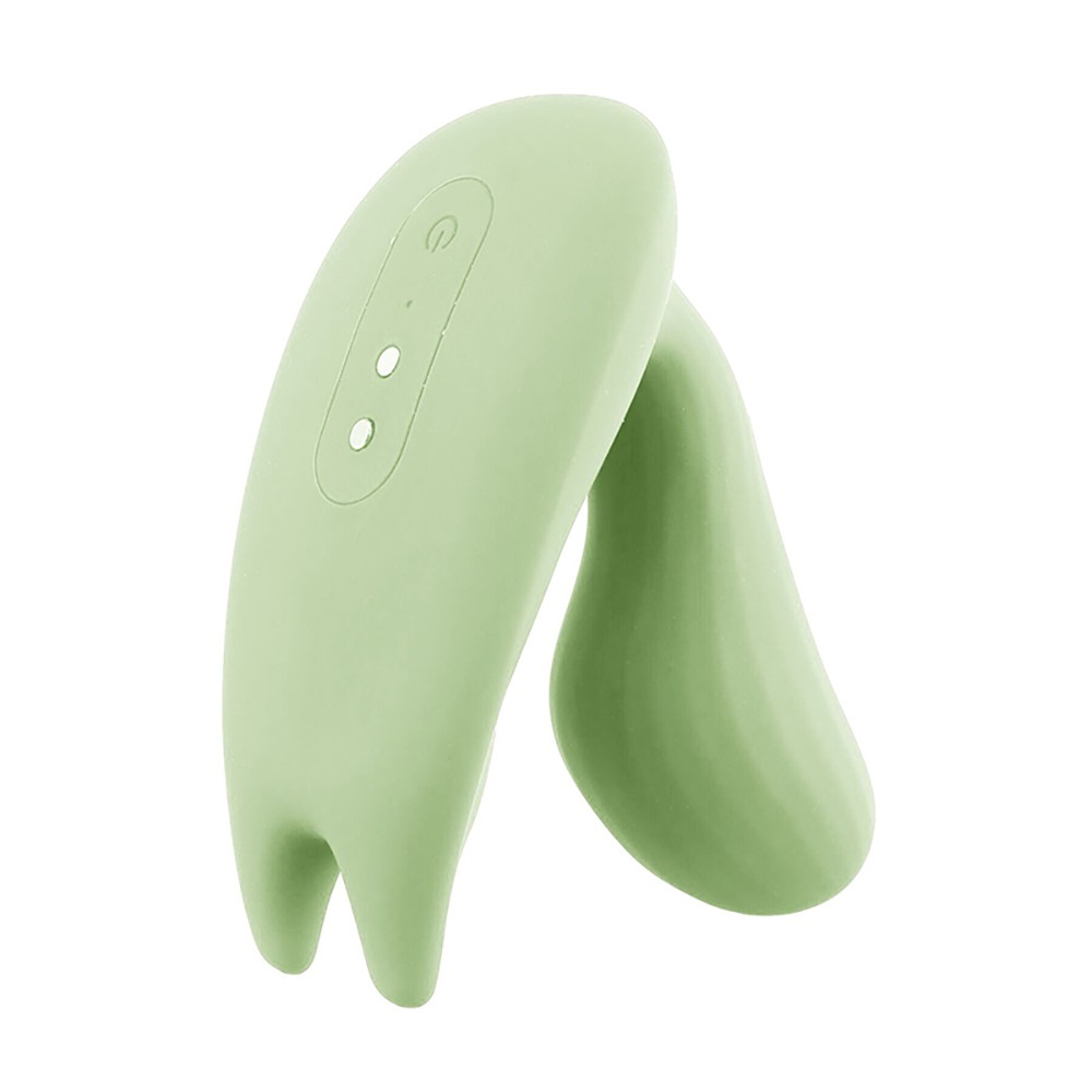 Vibrador Duplo em Silicone Recarreg�vel Verde, vista frontal detalhada
