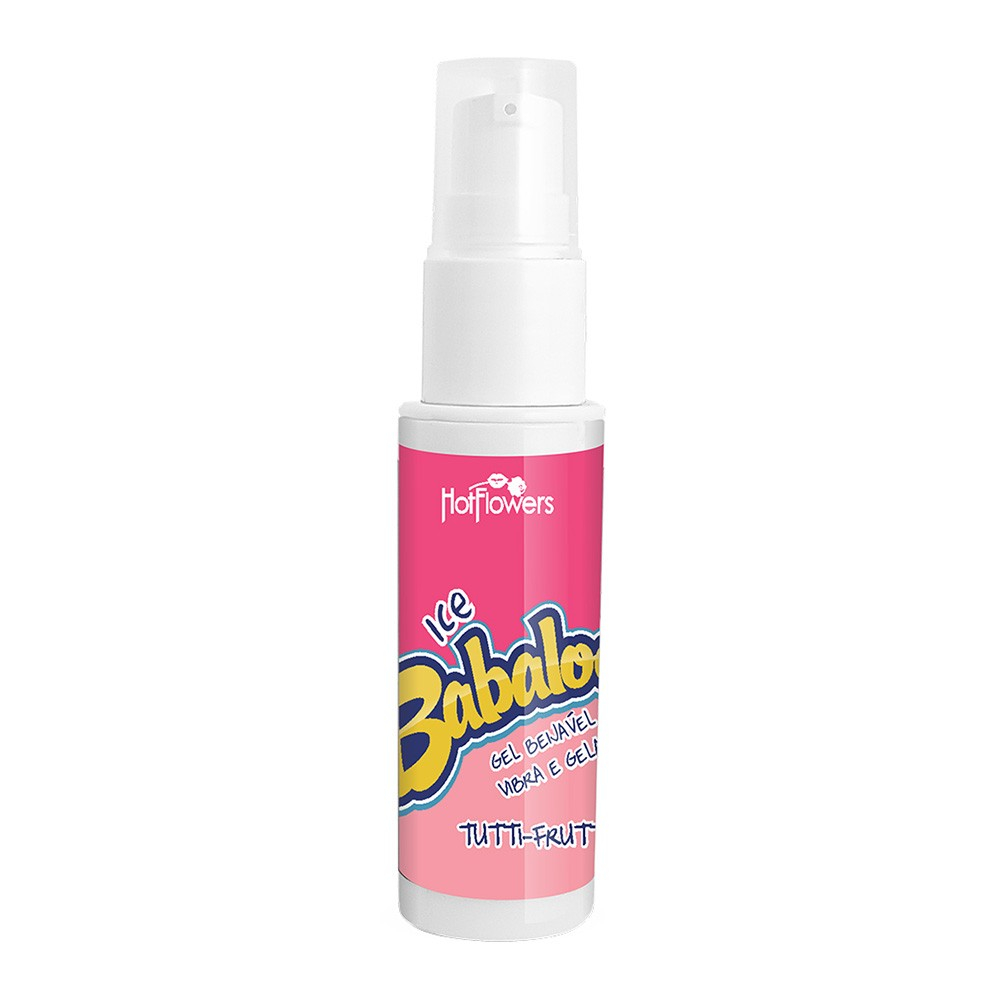 Vibrador L�quido Beij�vel Babaloo Vibra e Gela Tutti-Frutti em embalagem moderna, destacando o frasco com design intuitivo