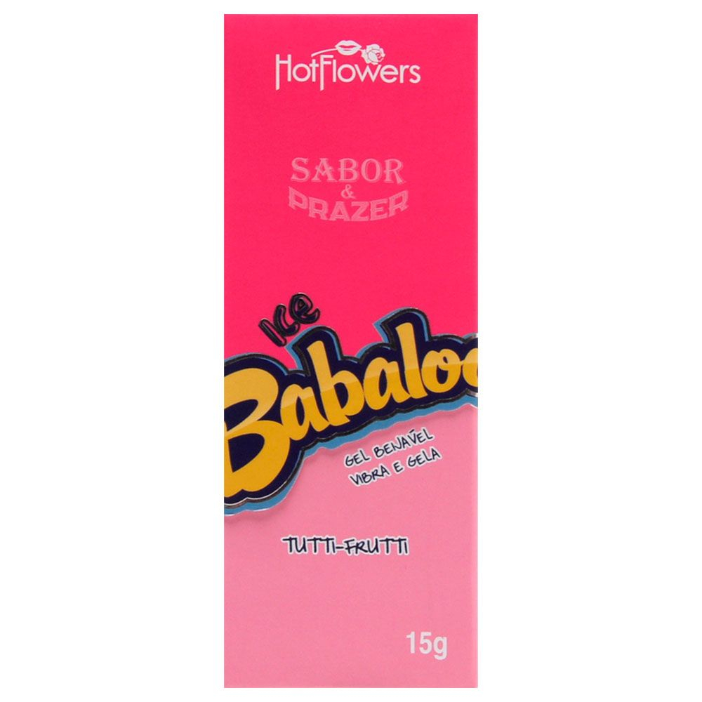 Embalagem do Vibrador L�quido Beij�vel Babaloo Tutti-Frutti com o logotipo e descri��o do produto (vibra e gela)