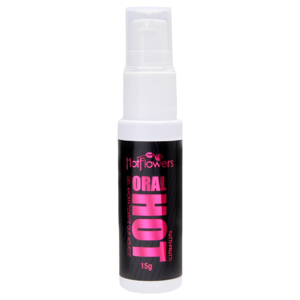 Gel para Sexo Oral Beij�vel Oral Hot Tutti-Frutti, vista frontal do frasco com a embalagem