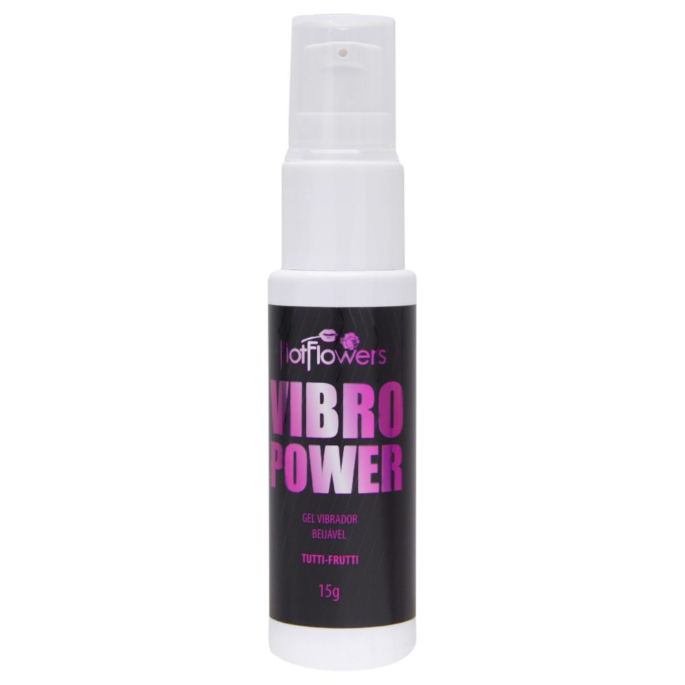 Vibrador L�quido Beij�vel Vibro Power Tutti-Frutti 15g, frasco em fundo branco