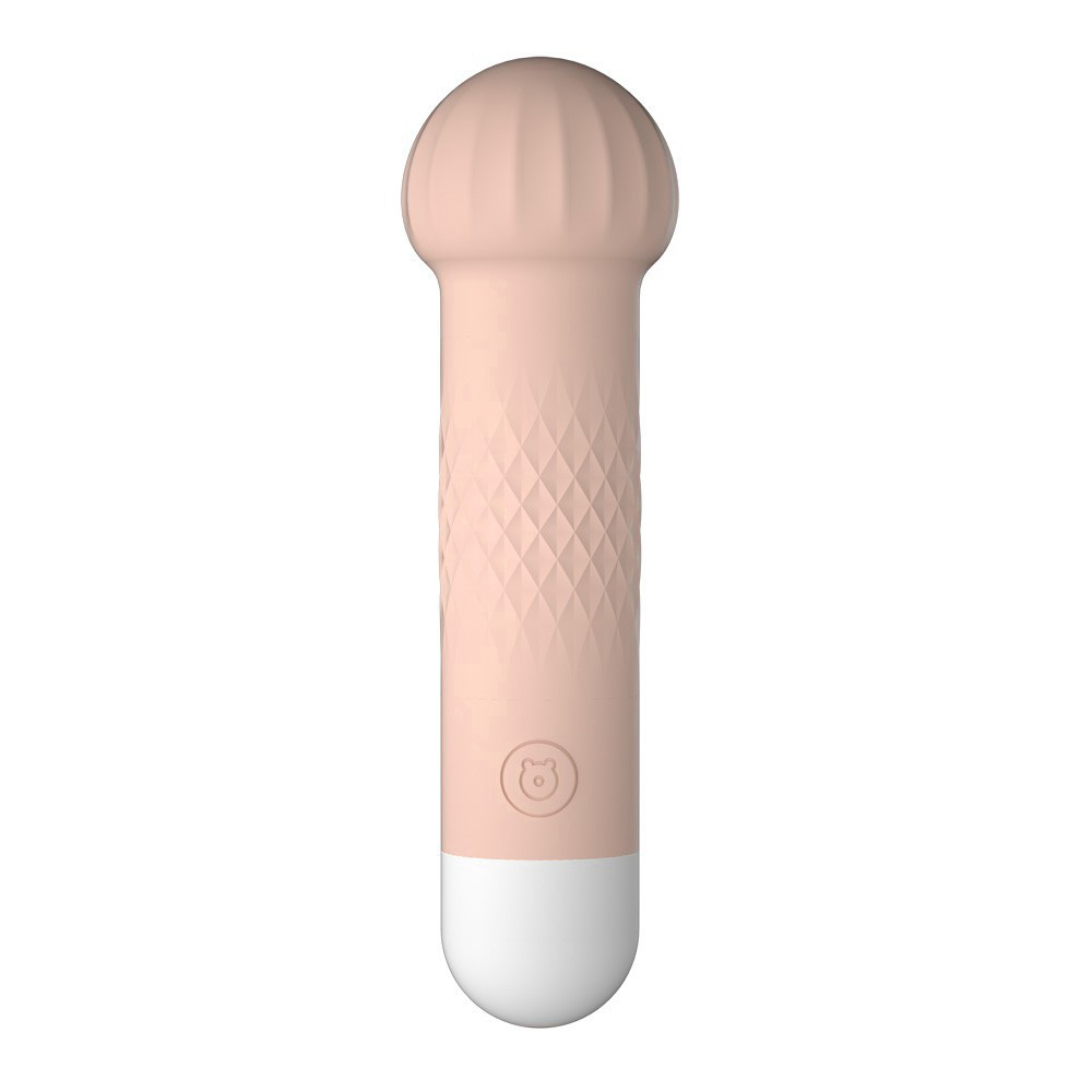Vibrador para Clit�ris em Silicone Cogumelo Bege - Vis�o frontal do vibrador com base branca e corpo bege