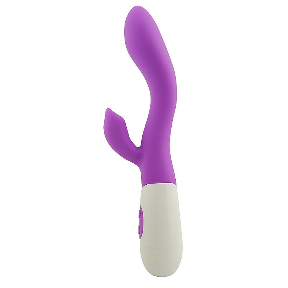 Vibrador Duplo em Silicone Suzy Roxo, mostrando o segundo bra�o menor para estimula��o clitoriana