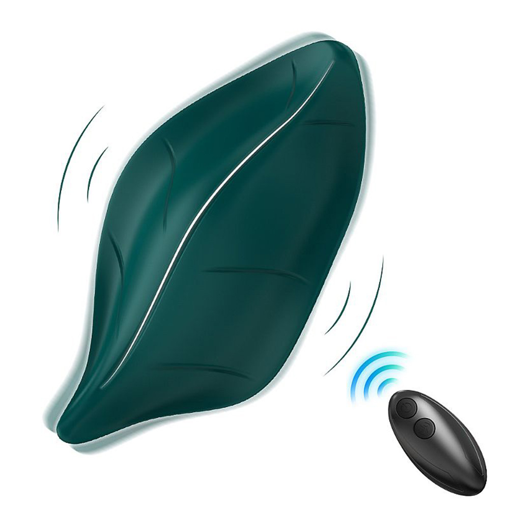 Vibrador Leaf Verde mostrando a parte traseira lisa e o controle sem fio